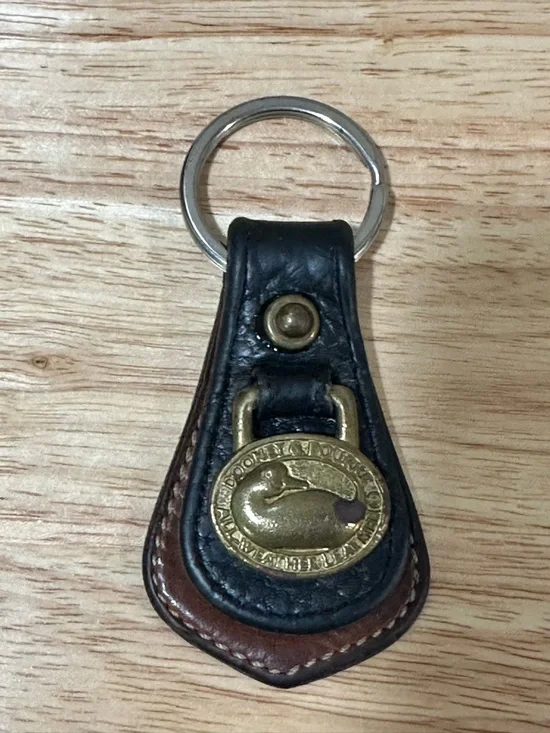 Dooney & Bourke Black and Brown Leather Key Fob with Brass Oval Logo - Picture 5 of 6